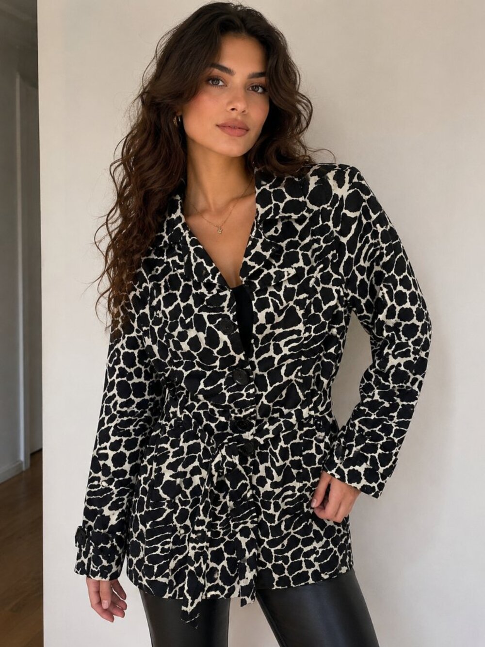 Luii Animal Print Safari Belted Trench Coat